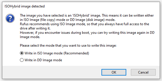 Rufus settings in ISO mode