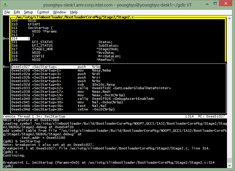 Set a breakpoint before SwitchStack