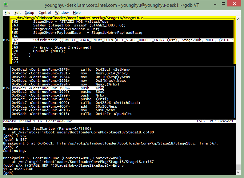 Set a breakpoint before SwitchStack