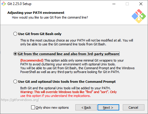 Make sure "Git from the command line..." is selected